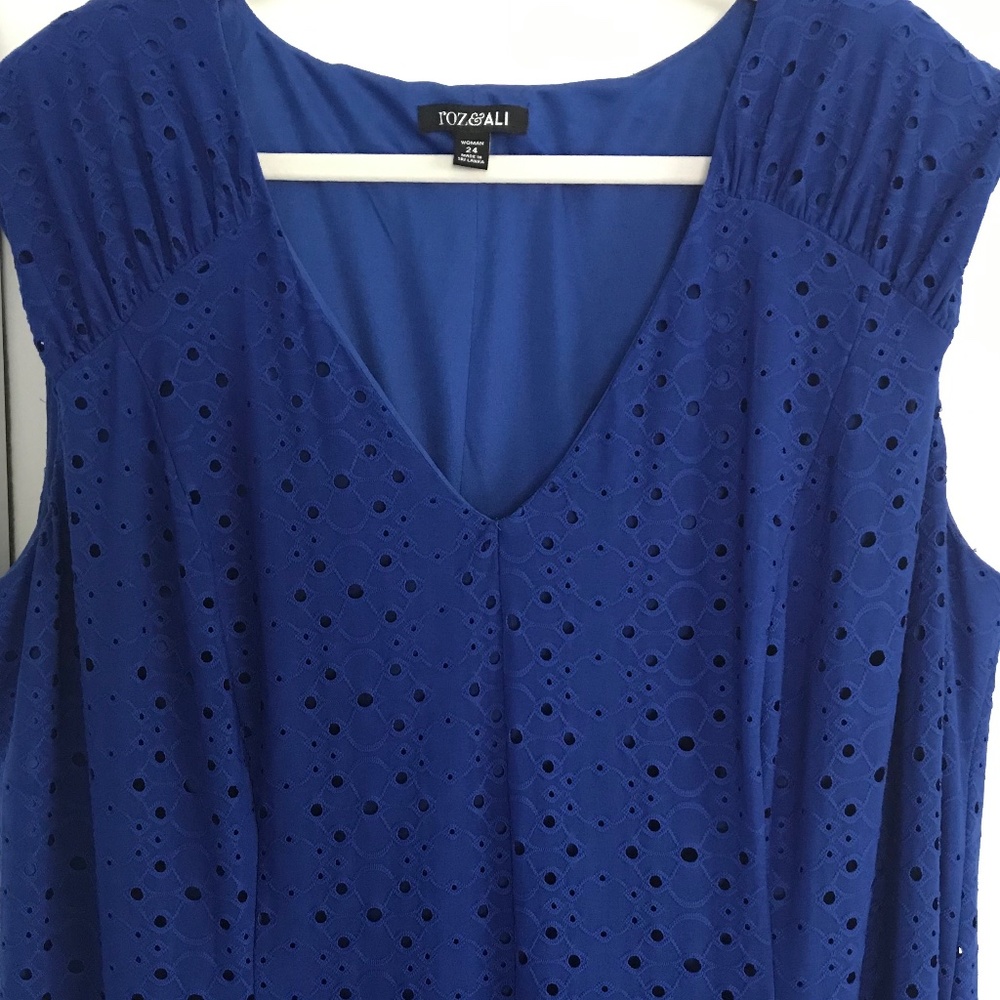 Size 24 Royal Blue Eyelet, Fully Lined, Capped Sleeve Dress
